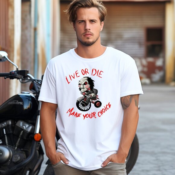 Billy, Jig Saw Horror Movie . Live or Die Make Your Choice T-Shirt . Graphic Tee - Picture 2 of 4